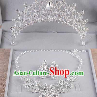 Top Grade Handmade Chinese Classical Jewelry Accessories Queen Wedding Crystal Royal Crown Earrings and Necklace Bride Ornaments for Women