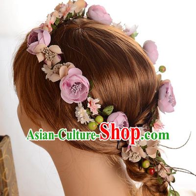 Top Grade Handmade Chinese Classical Hair Accessories Princess Wedding Purple Flowers Hair Clasp Headband Bride Headwear for Women