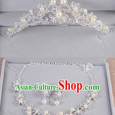 Top Grade Handmade Chinese Classical Jewelry Accessories Queen Wedding Crystal Pearls Royal Crown Tassel Earrings and Necklace Bride Ornaments for Women
