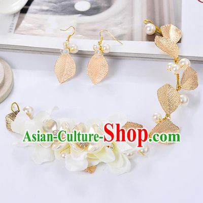 Top Grade Handmade Chinese Classical Jewelry Accessories Queen Wedding Golden Leaf Necklace and Earrings Bride Eardrop for Women