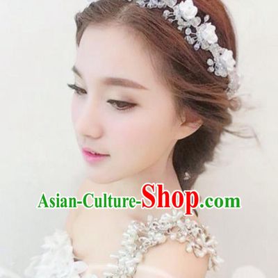 Top Grade Handmade Chinese Classical Hair Accessories Princess Wedding Polymer Clay Flowers Shiny Hair Clasp Headband Bride Headwear for Women