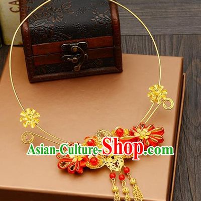 Top Grade Handmade Chinese Classical Jewelry Accessories Xiuhe Suit Wedding Chinese Knot Tassel Necklace Bride Hanfu Necklet for Women