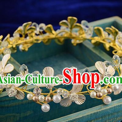Top Grade Handmade Hair Accessories Baroque Style Wedding Pearls Golden Royal Crown, Bride Princess Hair Kether Jewellery Round Imperial Crown for Women