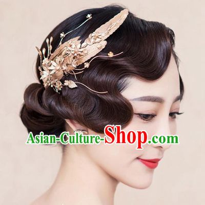 Top Grade Handmade Chinese Classical Hair Accessories Princess Wedding Golden Hair Claw Hair Stick Bride Headwear for Women