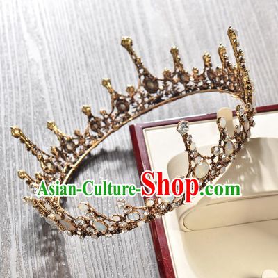 Top Grade Handmade Hair Accessories Baroque Style Wedding Queen Full Dress Opal Round Royal Crown, Bride Toast Hair Kether Jewellery Imperial Crown for Women