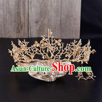 Top Grade Handmade Hair Accessories Baroque Style Wedding Princess Golden Royal Crown, Bride Hair Kether Jewellery Round Imperial Crown for Women