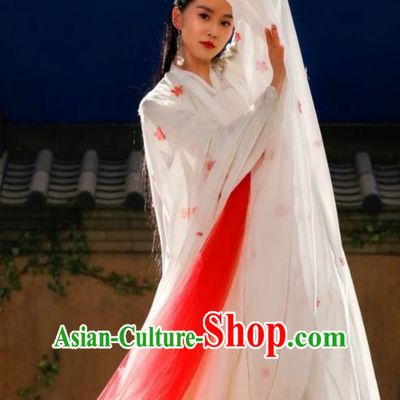 Traditional Chinese Han Dynasty Imperial Princess Embroidery Costume and Headpiece Complete Set, Lost Love In Times Chinese Ancient Saintess Fairy Hanfu Dress for Women