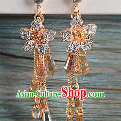 Top Grade Handmade Chinese Classical Jewelry Accessories Wedding Orange Crystal Tassel Earrings Bride Hanfu Eardrop for Women