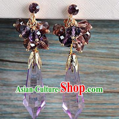 Top Grade Handmade Chinese Classical Jewelry Accessories Wedding Purple Crystal Tassel Earrings Bride Hanfu Eardrop for Women