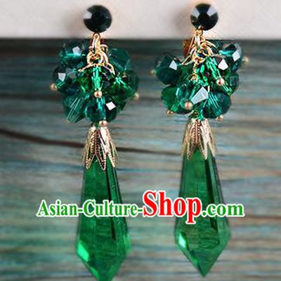 Top Grade Handmade Chinese Classical Jewelry Accessories Wedding Green Crystal Tassel Earrings Bride Hanfu Eardrop for Women