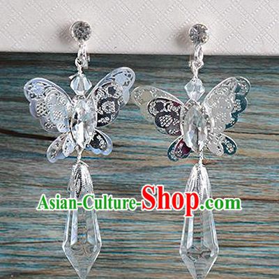 Top Grade Handmade Chinese Classical Jewelry Accessories Wedding Butterfly Crystal Tassel Earrings Bride Hanfu Eardrop for Women