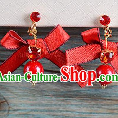 Top Grade Handmade Chinese Classical Jewelry Accessories Wedding Red Bowknot Tassel Earrings Bride Hanfu Eardrop for Women