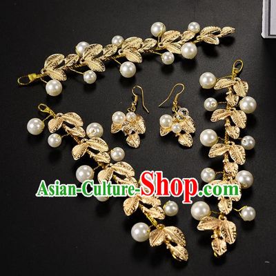 Top Grade Handmade Chinese Classical Hair Accessories Princess Wedding Baroque Pearls Golden Hair Claw Hair Stick Bride Headwear for Women