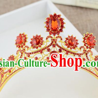 Top Grade Handmade Hair Accessories Baroque Luxury Red Crystal Royal Crown, Bride Wedding Hair Kether Jewellery Princess Imperial Crown for Women