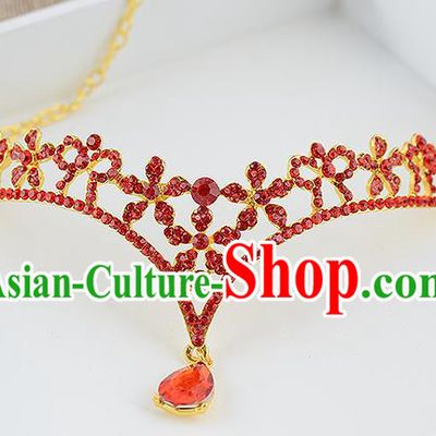 Top Grade Handmade Hair Accessories Baroque Luxury Red Crystal Forehead Ornament, Bride Wedding Hair Kether Jewellery Princess Imperial Crown for Women