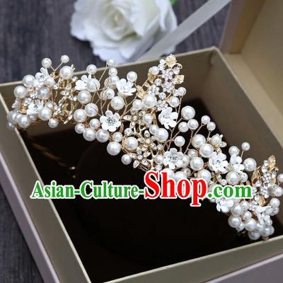 Top Grade Handmade Hair Accessories Baroque Luxury Crystal Leaf Pearls Royal Crown, Bride Wedding Hair Kether Jewellery Princess Imperial Crown for Women
