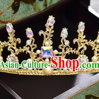 Top Grade Handmade Hair Accessories Baroque Style Palace Princess Wedding Crystal Pearls Vintage Royal Crown, Bride Hair Kether Jewellery Imperial Crown for Women
