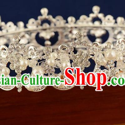 Top Grade Handmade Hair Accessories Baroque Style Princess Crystal Pearls Vintage Royal Crown, Bride Wedding Hair Kether Jewellery Round Imperial Crown for Women