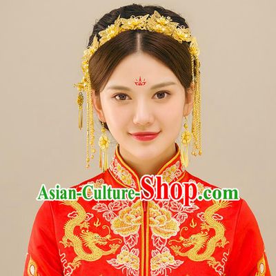 Traditional Handmade Chinese Ancient Wedding Butterfly Hair Accessories Complete Set Xiuhe Suit Phoenix Coronet, Bride Palace Lady Tassel Step Shake Hanfu Hairpins for Women