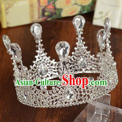 Top Grade Handmade Hair Accessories Baroque Queen Crystal Round Royal Crown, Bride Wedding Hair Kether Jewellery Imperial Crown for Women