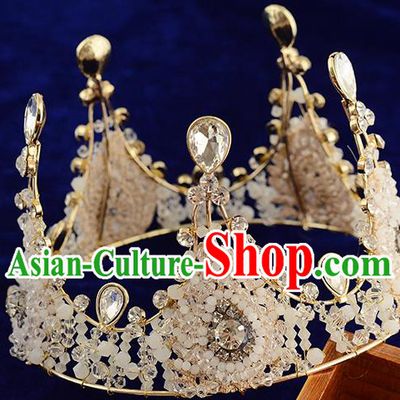Top Grade Handmade Hair Accessories Baroque Queen Crystal Beads Round Royal Crown, Bride Wedding Hair Kether Jewellery Imperial Crown for Women