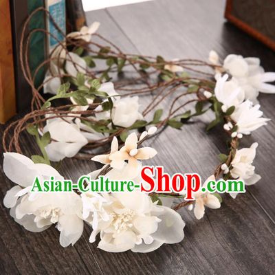 Top Grade Handmade Chinese Classical Hair Accessories Princess Wedding Baroque Hair Clasp Bride Beige Silk Flowers Headband Headwear for Women
