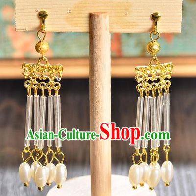 Top Grade Handmade Chinese Classical Full Dress Jewelry Accessories Wedding Tassel Pearls Earrings Bride Hanfu Eardrop for Women