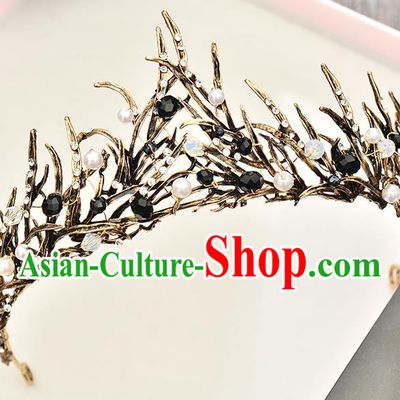 Top Grade Handmade Hair Accessories Baroque Princess Crystal Black Beads Royal Crown, Bride Wedding Hair Kether Jewellery Imperial Crown for Women