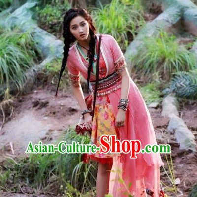 Traditional Chinese Ancient Times Young Lady Fairy Embroidery Costume and Headpiece Complete Set, Xuan-Yuan Sword Legend  The Clouds of Han Chinese Ancient Swordswoman Hanfu Dress for Women