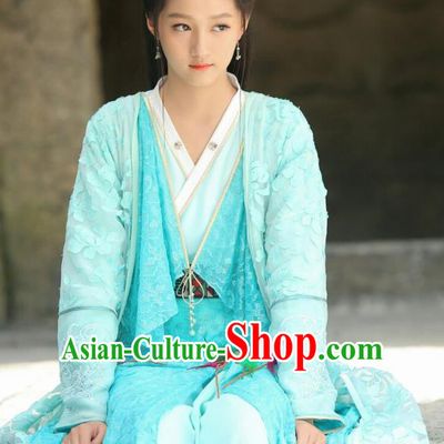 Traditional Chinese Ancient Times Nobility Lady Fairy Embroidery Costume and Headpiece Complete Set, Xuan-Yuan Sword Legend  The Clouds of Han Chinese Princess Hanfu Dress for Women