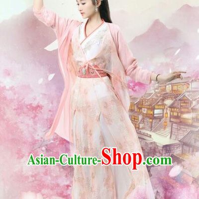 Traditional Chinese Ancient Times Princess Fairy Embroidery Costume and Headpiece Complete Set, Xuan-Yuan Sword Legend  The Clouds of Han Chinese Palace Lady Hanfu Dress for Women