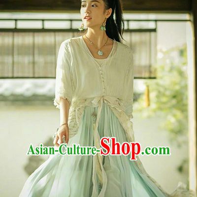 Traditional Chinese Ancient Times Swordswoman Fairy Costume and Headpiece Complete Set, Xuan-Yuan Sword Legend  The Clouds of Han Chinese Chivalrous Women Hanfu Dress