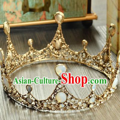 Top Grade Handmade Hair Accessories Baroque Luxury Opal Round Royal Crown, Bride Wedding Hair Kether Jewellery Princess Imperial Crown for Women
