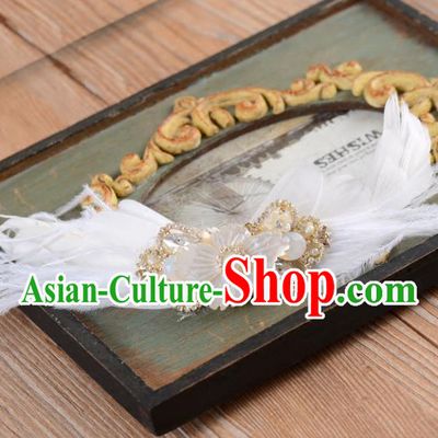 Top Grade Handmade Chinese Classical Hair Accessories Princess Wedding Baroque White Feather Hair Claw Bride Headband for Women