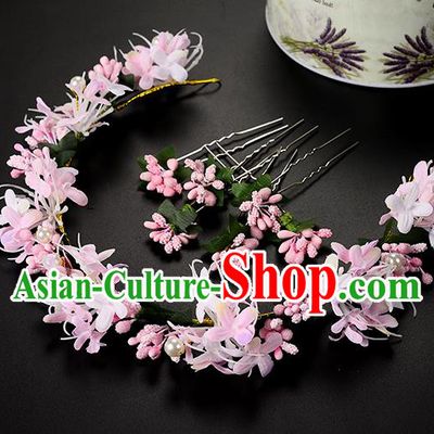 Top Grade Handmade Chinese Classical Hair Accessories Princess Wedding Baroque Headwear Pink Flowers Hair Clasp Bride Headband for Women