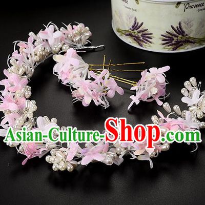 Top Grade Handmade Chinese Classical Hair Accessories Princess Wedding Baroque Headwear Pink Flowers Pearls Hairpins Hair Clasp Bride Headband for Women