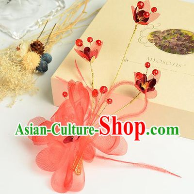 Top Grade Handmade Chinese Classical Hair Accessories Princess Wedding Baroque Headwear Red Silk Flowers Hair Claw Bride Headband for Women