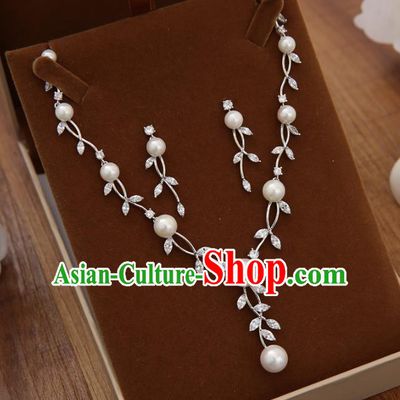 Top Grade Handmade Chinese Classical Jewelry Accessories Wedding Crystal Pearls Necklace and Earrings Bride Hanfu Headgear for Women