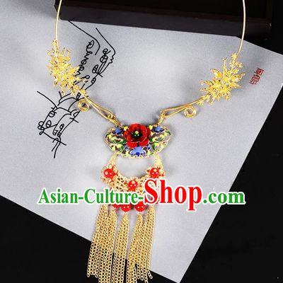Top Grade Handmade Chinese Classical Jewelry Accessories Wedding Xiuhe Suit Tassel Necklace Bride Hanfu Necklet Headgear for Women