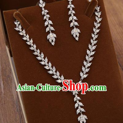 Top Grade Handmade Chinese Classical Jewelry Accessories Wedding Crystal Zircon Tassel Necklace and Earrings Bride Hanfu Necklet Headgear for Women