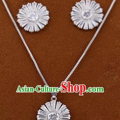 Top Grade Handmade Chinese Classical Jewelry Accessories Wedding Crystal Zircon Tassel Necklace and Earrings Bride Hanfu Necklet Headgear for Women