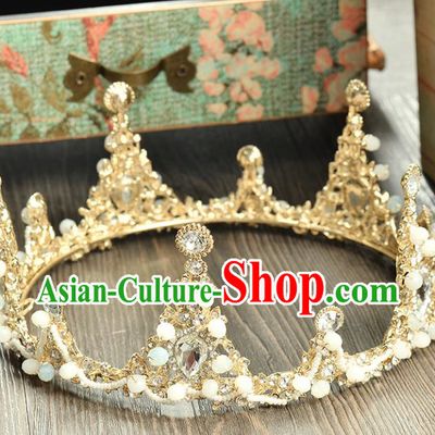 Top Grade Handmade Hair Accessories Baroque Crystal Beads Round Imperial Crown, Bride Wedding Hair Jewellery Queen Crystal Crown for Women