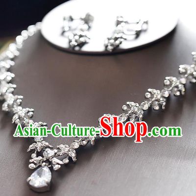 Top Grade Handmade Chinese Classical Jewelry Accessories Wedding Crystal Tassel Necklace and Earrings Bride Hanfu Necklet Headgear for Women