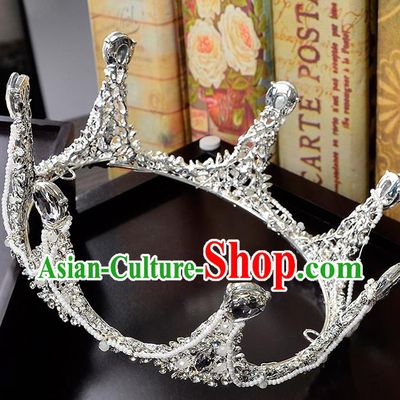 Top Grade Handmade Hair Accessories Baroque Crystal Round Imperial Crown, Bride Wedding Hair Jewellery Queen Crystal Crown for Women