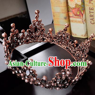 Top Grade Handmade Hair Accessories Baroque Crystal Opal Vintage Round Imperial Crown, Bride Wedding Hair Jewellery Queen Crown for Women