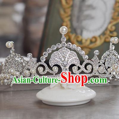 Top Grade Handmade Hair Accessories Baroque Crystal Royal Crown, Bride Wedding Hair Jewellery Princess Pearls Imperial Crown for Women