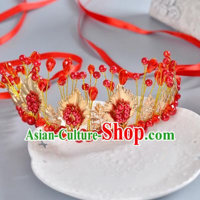 Top Grade Handmade Chinese Classical Hair Accessories Princess Wedding Baroque Headwear Red Beads Hair Clasp Bride Headband for Women