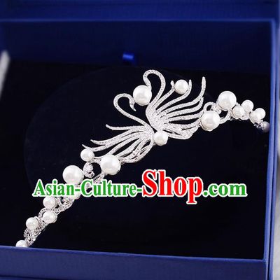 Top Grade Handmade Hair Accessories Baroque Crystal Swan Imperial Crown, Bride Wedding Hair Jewellery Princess Pearls Crown for Women