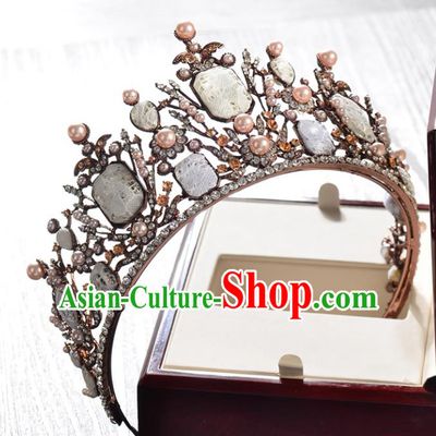 Top Grade Handmade Hair Accessories Baroque Costly Diamond Imperial Crown, Bride Wedding Hair Jewellery Princess Pearls Crown for Women