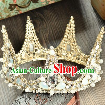 Top Grade Handmade Hair Accessories Baroque Opal Round Imperial Crown, Bride Wedding Hair Jewellery Princess Crystal Crown for Women